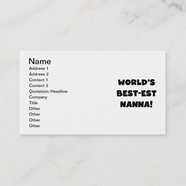 Carte De Visite Black Text Meilleurs T-shirts et cadeaux Nanna (Devant)