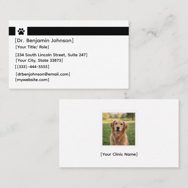 Carte De Visite Black Veterinarian Business Card | Clinic Photo (Devant / Derrière)