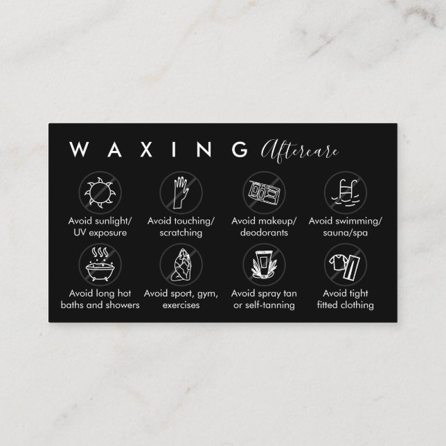 Carte De Visite Black Waxing après soins conseils instructions (Dos)