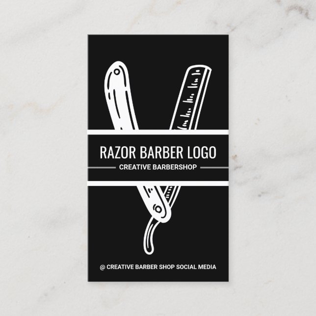 Carte De Visite Black White Barber Shop Razor (Devant)