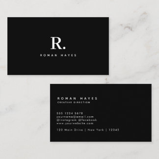 Carte De Visite Black White Bold Dot Monogram Modern Minimalist