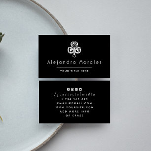 Carte De Visite Black & White Elegant Club Clover Logo Casino Cool