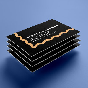 Carte De Visite Black White et Pastel Orange Wavy Frame