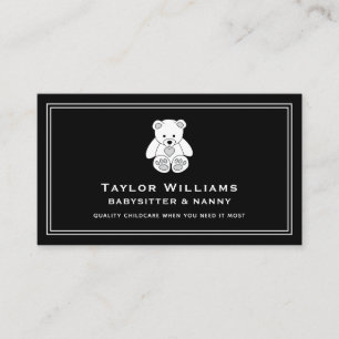 Carte De Visite Black White Fun Babysitter Babysitting Nanny Teddy