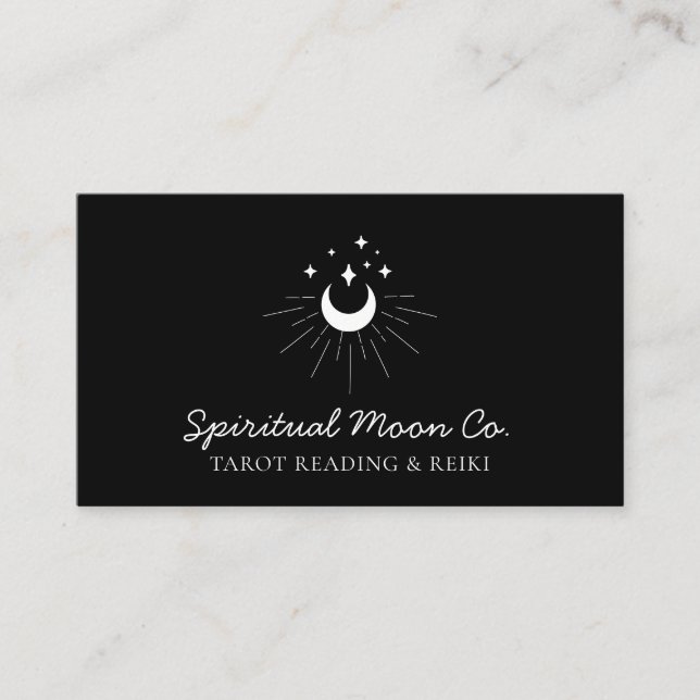 Carte De Visite Black White Lune Stars Spirituel Reiki (Devant)