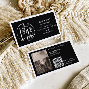 Carte De Visite Black white minimalist logo Qr order thank you