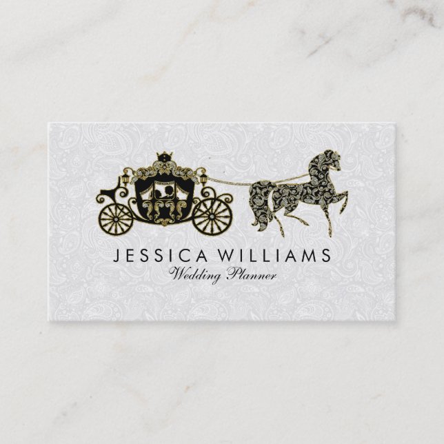 Carte De Visite Black White & Parties scintillant Mariage Horse &  (Devant)