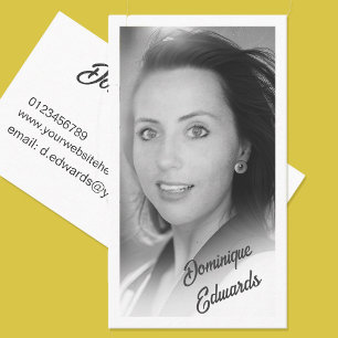 Carte De Visite Black White Photo QR Code Elégante Typographie