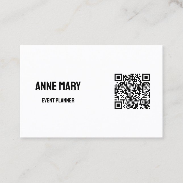 Carte De Visite Black White QR Code Modern Mariage Event Planner (Devant)