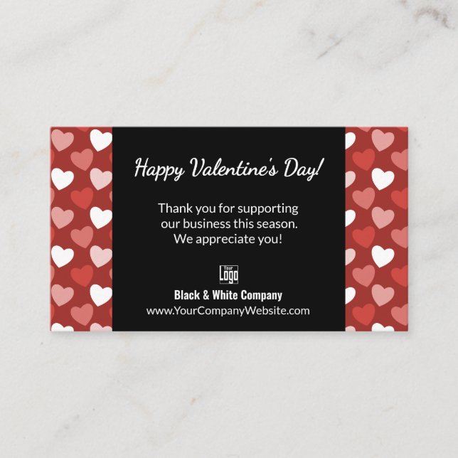 Carte De Visite Black White Red Hearts Valentine's Day Thank You (Devant)