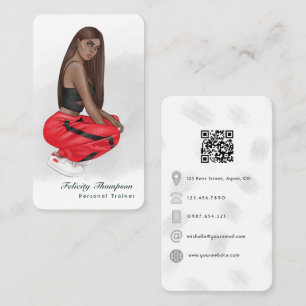 Carte De Visite Black Woman Fitness Instructor Girl QR Code