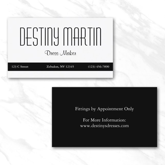 Carte De Visite Blanc avec barre de contact noire (White with Black Contact Bar Business Card)