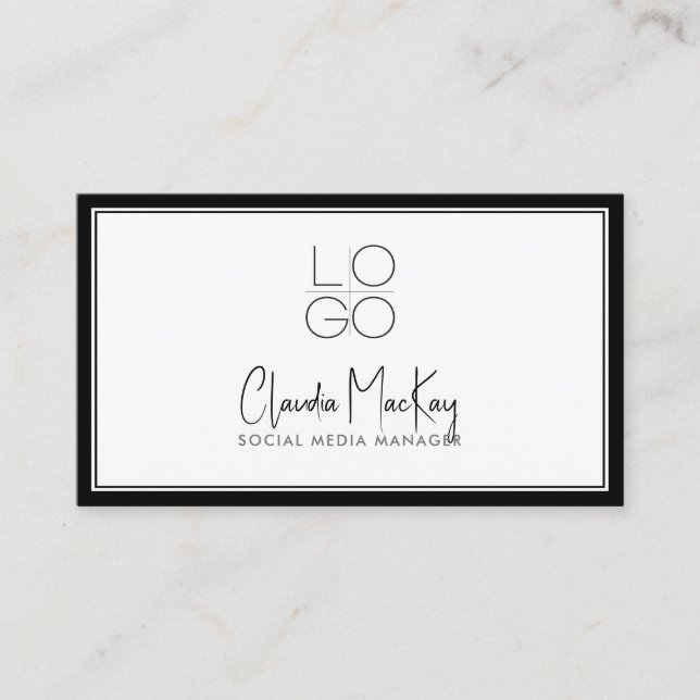 Carte De Visite Blanc avec bordure noire, code QR du code Key Line (Devant)