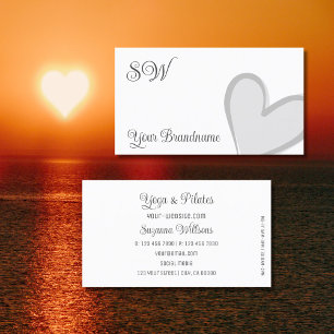 Carte De Visite Blanc avec un magnifique coeur gris et un Monogram