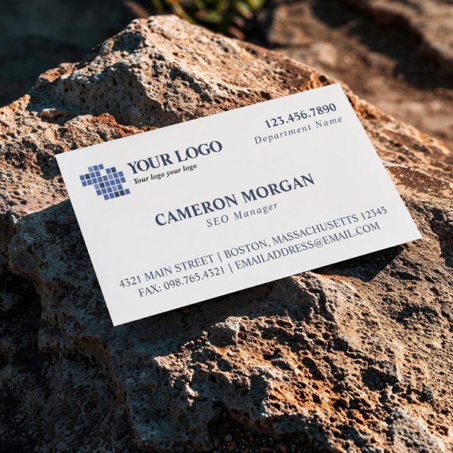 Carte De Visite Blanc Bleu Bleu Professionnel Ajouter un logo (Créateur téléchargé)