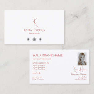 Carte De Visite Blanc clair chic avec monogramme photo et diamants