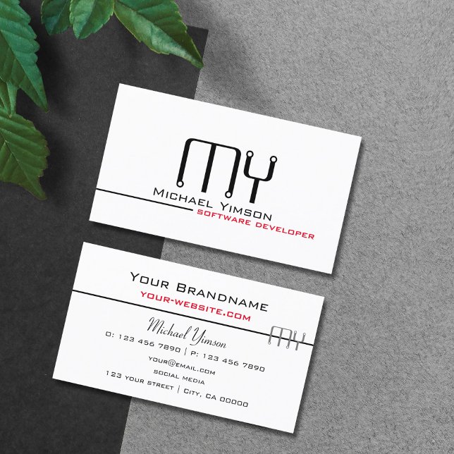 Carte De Visite Blanc classique et noir avec Monogram Professional (Créateur téléchargé)