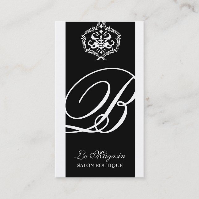 Carte De Visite blanc de noir de monogramme de la damassé (Devant)