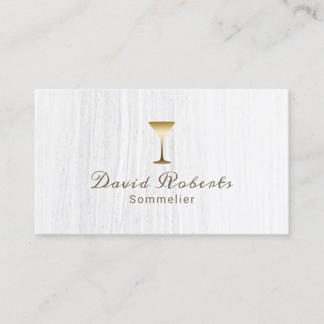 Carte De Visite Blanc élégant de Sommelier de barman de vin (Devant)