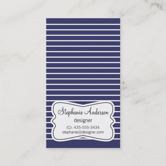 Carte de visite blanc et bleu-foncé de rayures (Devant)