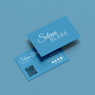 Carte De Visite Blanc et bleu minimaliste Code QR moderne