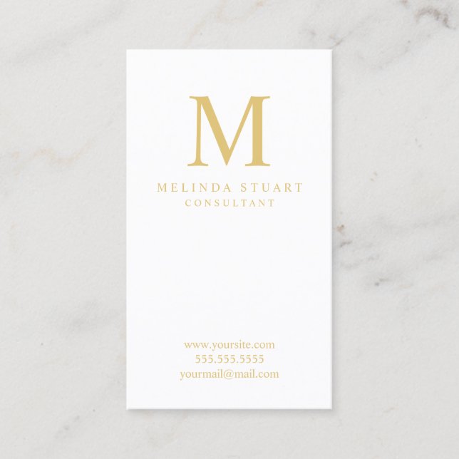 Carte De Visite Blanc et monogramme élégant d'or (Devant)