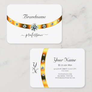 Carte De Visite Blanc et Or avec Diamants Monogramme Professionnel