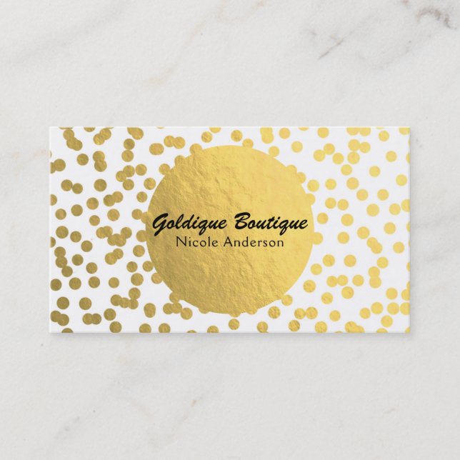 Carte De Visite Blanc et or Faux Foil Confetti Glam moderne (Devant)