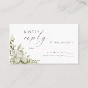 Carte De Visite Blanc Floral Vert Mariage RSVP Insertion