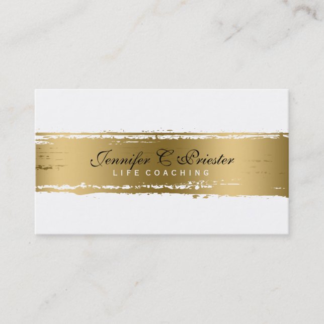 Carte De Visite Blanc & Grunge Gold Stripe Design moderne 2 (Devant)