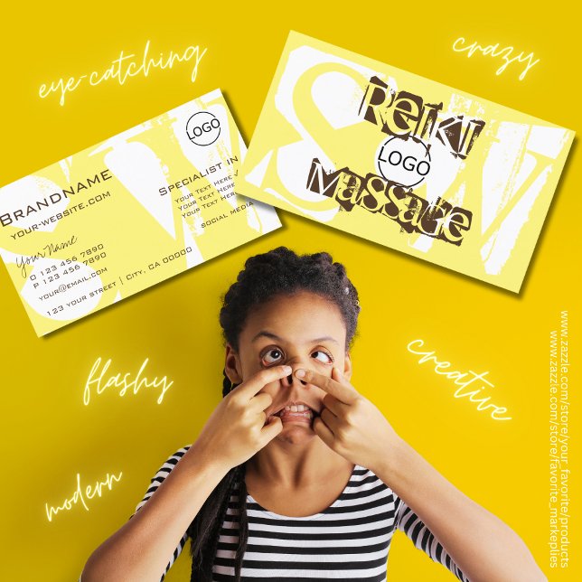 Carte De Visite Blanc jaune élégant et Brown avec logo Monogramme (Créateur téléchargé)