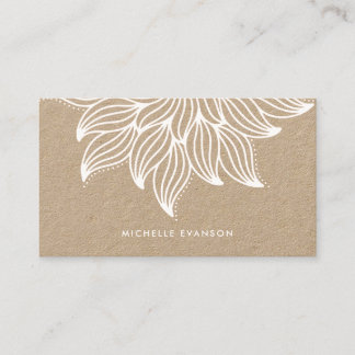 Carte De Visite Blanc Mandala Floral Boho Kraft