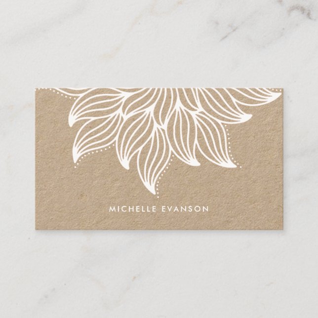 Carte De Visite Blanc Mandala Floral Boho Kraft (Devant)
