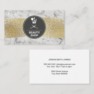 Carte De Visite Blanc marbre Or brossé Brosses de maquillage