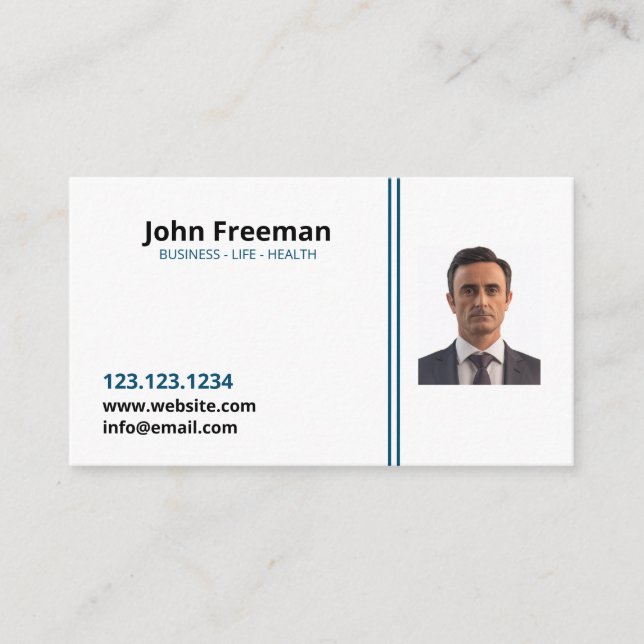 Carte De Visite Blanc moderne avec agent d'assurance Blue Lines (Devant)