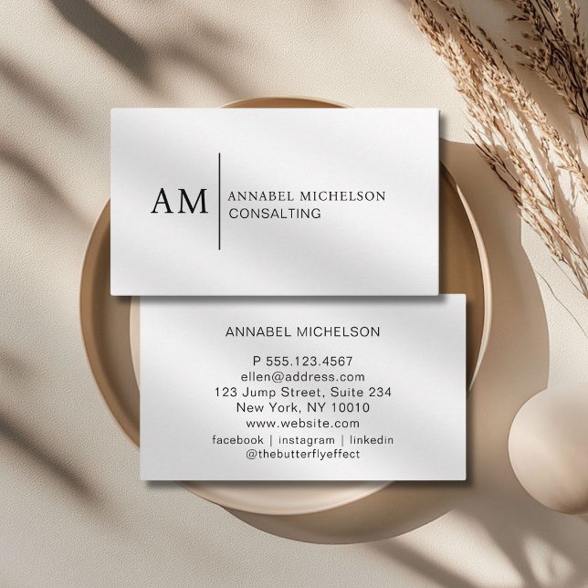 Carte de visite blanc Monogramme (Monogram White Business Card)
