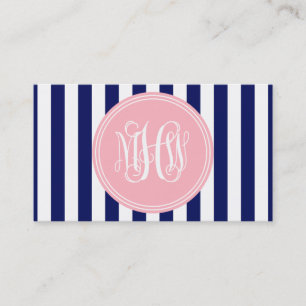 Carte De Visite Blanc Navy Vert Rayure 6x Rose Vigne Monogramme Fo
