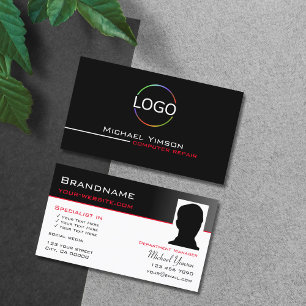 Carte De Visite Blanc Noir moderne avec logo et photo professionne