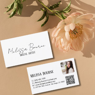 Carte De Visite Blanc noir moderne, photo professionnelle, code QR