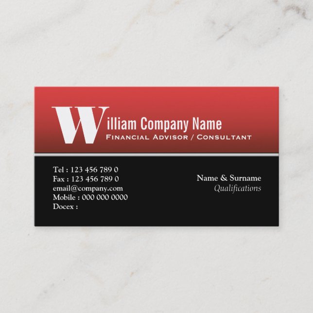 Carte De Visite Blanc noir rouge professionnel masculin simple (Devant)