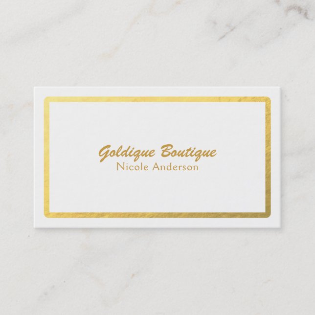 Carte De Visite Blanc & Or Faux Feuille Brillance Minimal Glam (Devant)