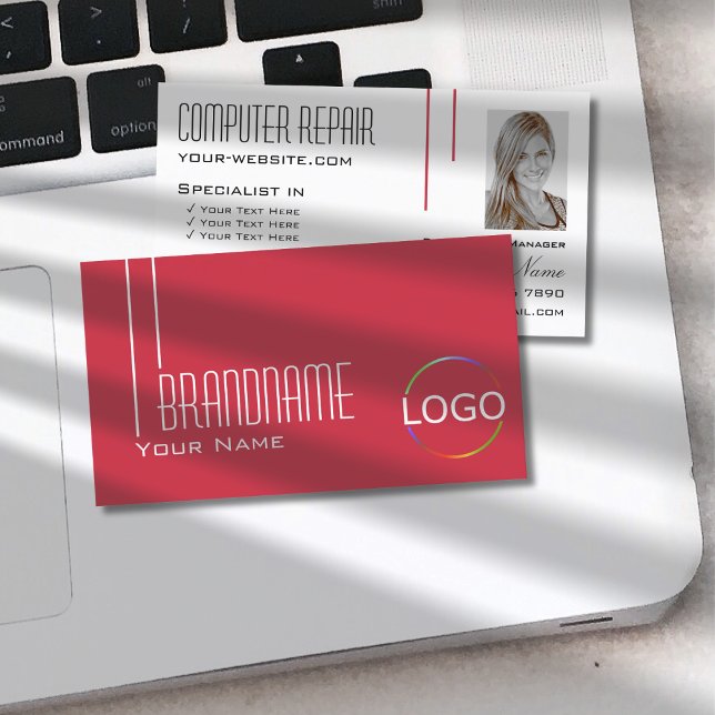 Carte De Visite Blanc perse rouge avec logo et professionnel photo (Créateur téléchargé)