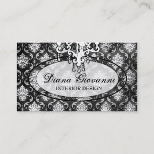 Carte De Visite Blanc plein d'adoration de noir de damassé de