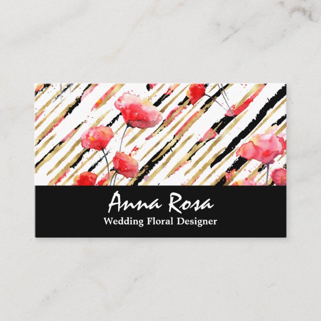Carte De Visite Blanc rouge floral *~*Chic d'aluminium de parties (Devant)