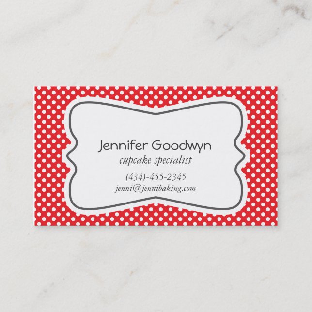 Carte de visite blanc rouge Girly de pois (Devant)