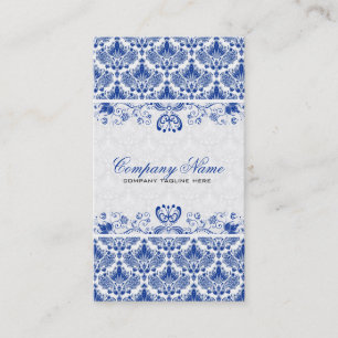 Carte De Visite Blanc & Royal Bleu Rétro Floral Damas Motif