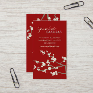 Carte De Visite Blanc Sakura Oriental Cherry Blossoms Élégant Chic