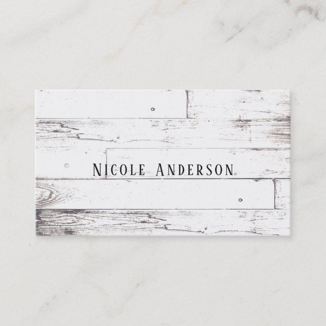 Carte De Visite Blanc Shabby Chic Bois Grange Rustique Ferme (Devant)
