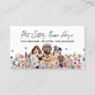 Carte De Visite Blanc Simple Chien race Chiot Grooming Petsitter