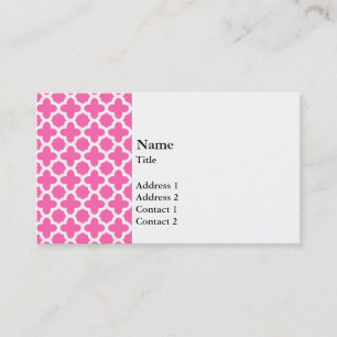 Carte De Visite Blanc sur Motif Quatrefoil rose chaud